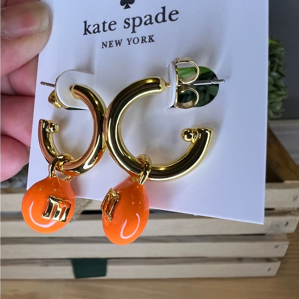 Kate Spade Gold/Orange M&M hoop earrings - Picture 6 of 7